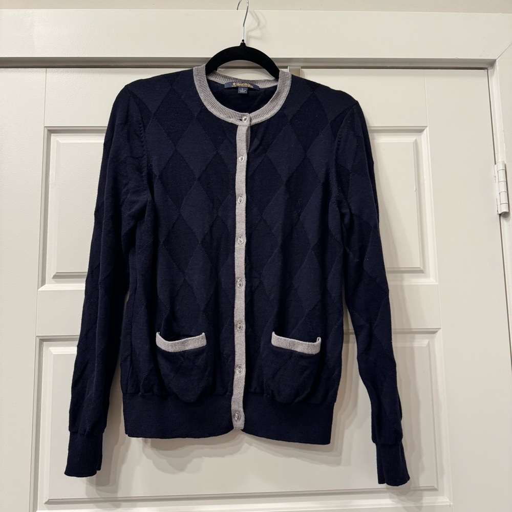 Brooks Brothers Dark Blue Cardigan with Grey Trim -Sz L